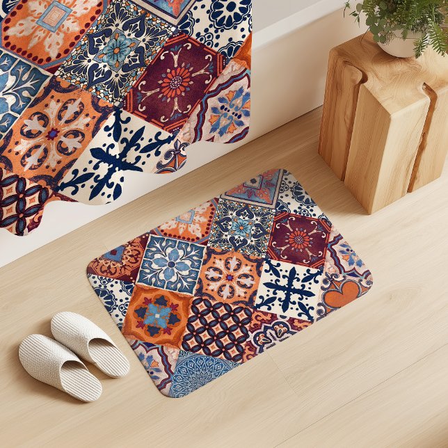 Tapete De Banheiro Talavera Tles Orange Sky Navy Blue Burgundy Red (Criador carregado)