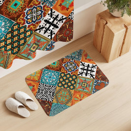 Tapete De Banheiro Talavera Tles Turquesa Verde Laranja Preto Branco 
