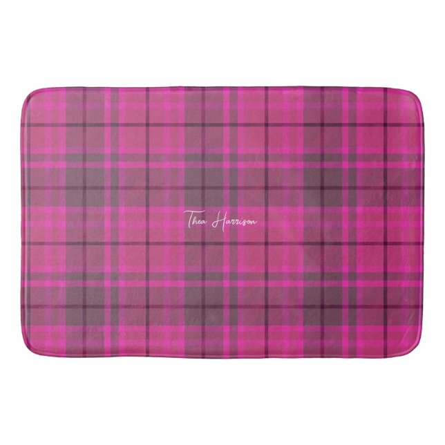 Tapete De Banheiro Tartan de xadrez rosa giro personalizado (Frente)