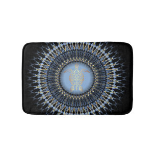 Tapete De Banheiro Tartaruga Dourado azul preta da mandala
