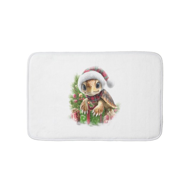 Tapete De Banheiro Tartaruga marinha Camisa Natal Santa Hat (frente)