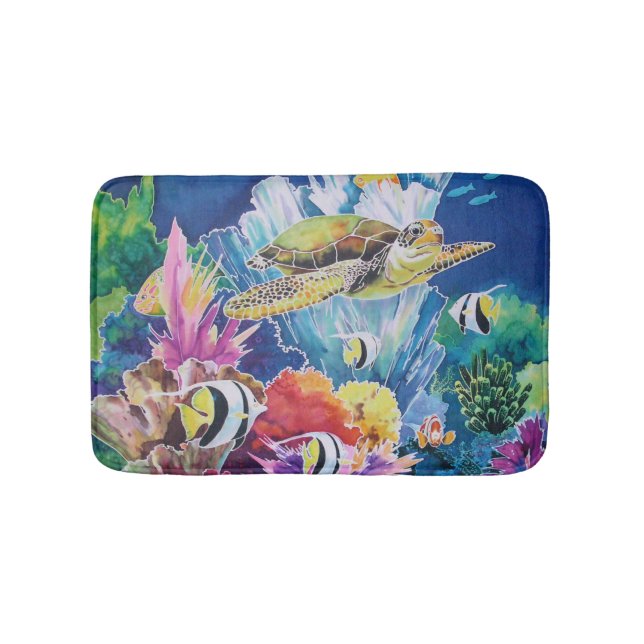 Tapete De Banheiro Tartaruga Verde Bath Mat Tropical Ocean Fish (frente)