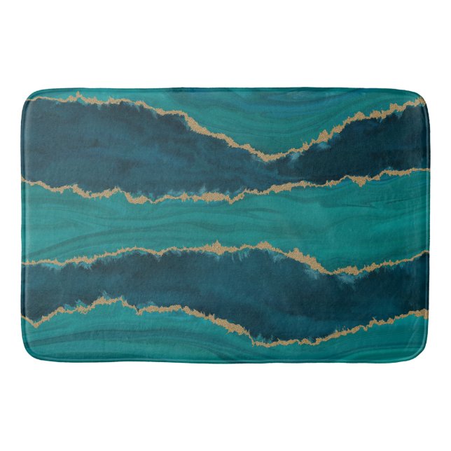 Tapete De Banheiro Teal Agate Waves – Abstract Marble with Gold (Frente)