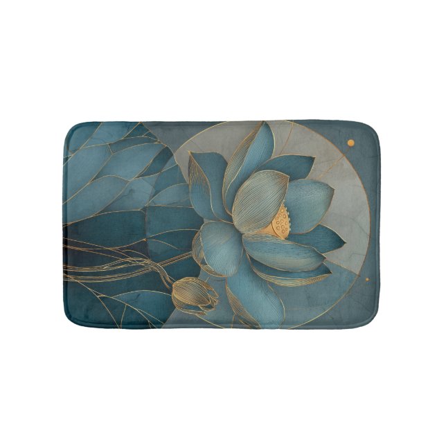 Tapete De Banheiro Teal and Gold Lotus Flower Geometric Line Art Zen (frente)