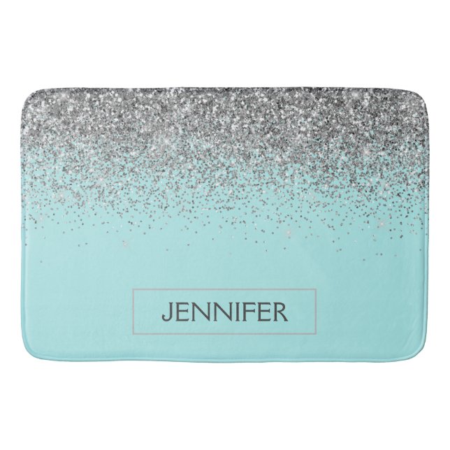 Tapete De Banheiro Teal Aqua Blue Silver Glitter Girly Monographic No (Frente)