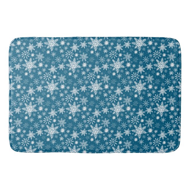 Tapete De Banheiro Teal Blue e White Christmas Floco de neve Bath Mat (Frente)