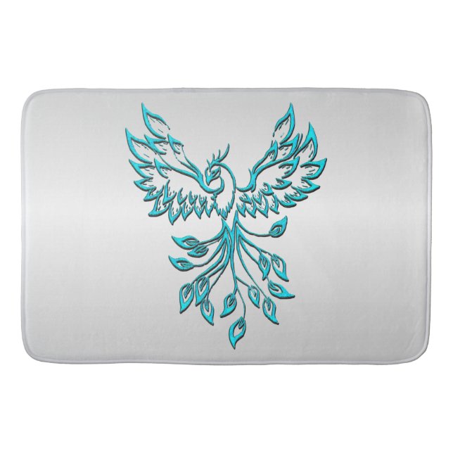 Tapete De Banheiro Teal Blue Phoenix nasce em prata (Frente)
