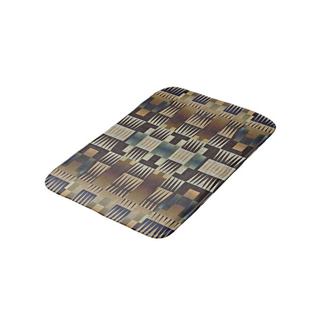 Tapete De Banheiro Teal Blue Tan Taupe Brown Native Tribal Art (Angulado)