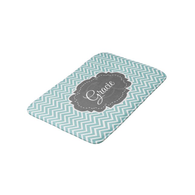 Tapete De Banheiro Teal Chevron Personalizado Bath Mat (Angulado)