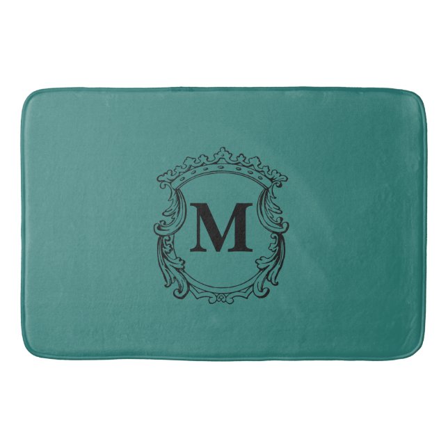 Tapete De Banheiro Teal Custom Monogram Crest (Frente)