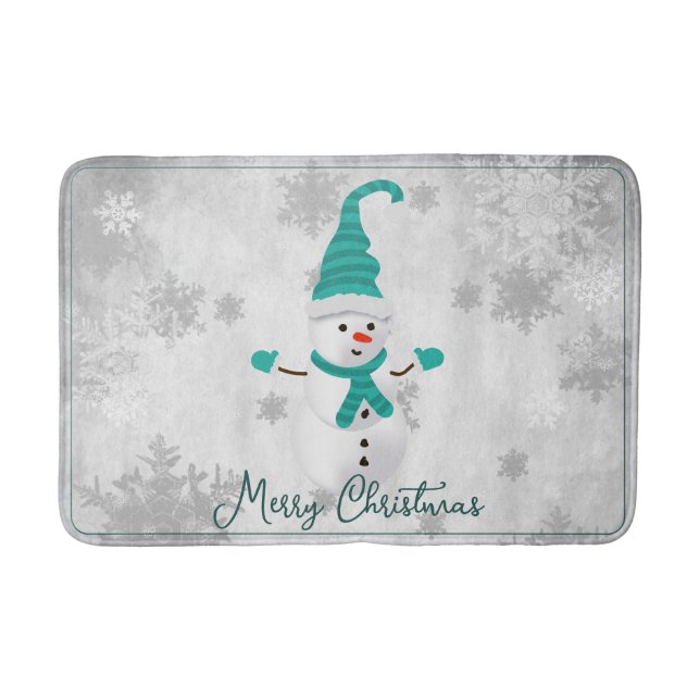Tapete De Banheiro Teal Cute Snowman Holiday Bath Mat (Frente)