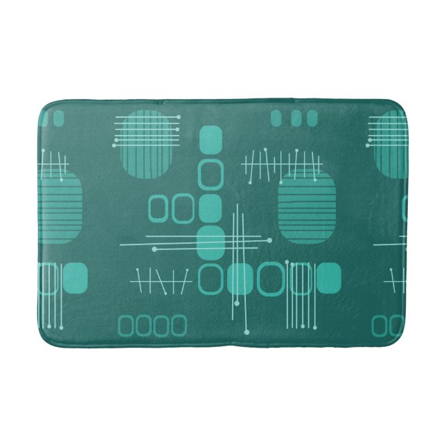 Tapete De Banheiro Teal de Barkcloth, Abstrato Atômica (Frente)