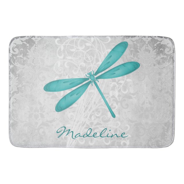 Tapete De Banheiro Teal Dragonfly Personalizada Bath Mat (Frente)