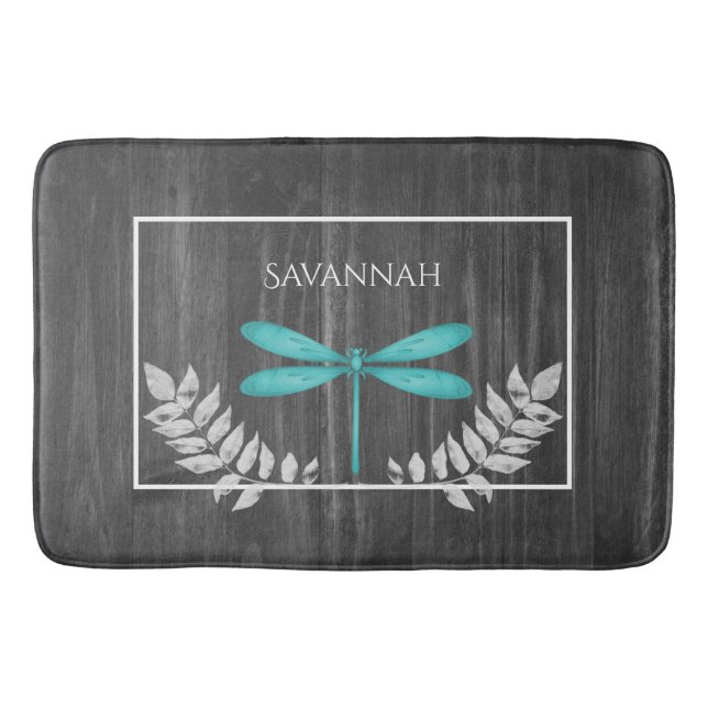 Tapete De Banheiro Teal Dragonfly Rustic Personalizado Bath Mat (Frente)
