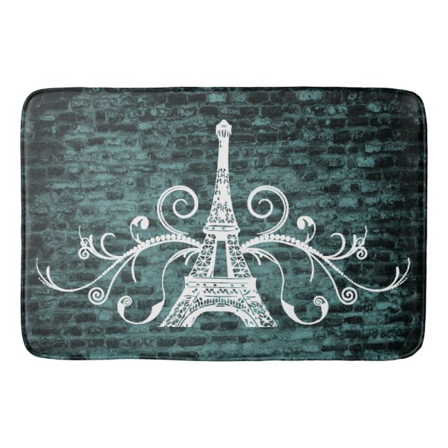 Tapete De Banheiro Teal Eiffel Towel Grunge Bath Mat (Frente)
