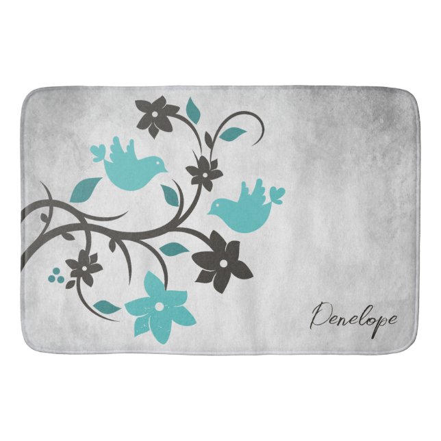 Tapete De Banheiro Teal Lovebird Personalizado Bath Mat (Frente)