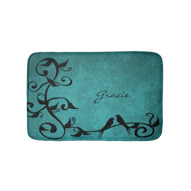 Tapete De Banheiro Teal Lovebird Personalizado Bath Mat (frente)