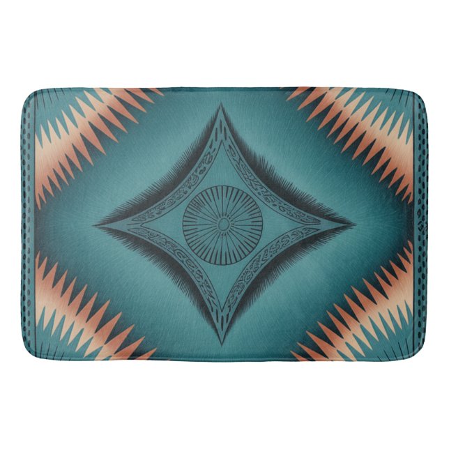 Tapete De Banheiro Teal Navajo Peach Sunburst (Frente)