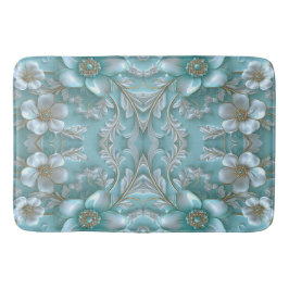 Tapete De Banheiro Teal White Floral Mat