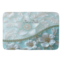 Tapete De Banheiro Teal White Floral Mat