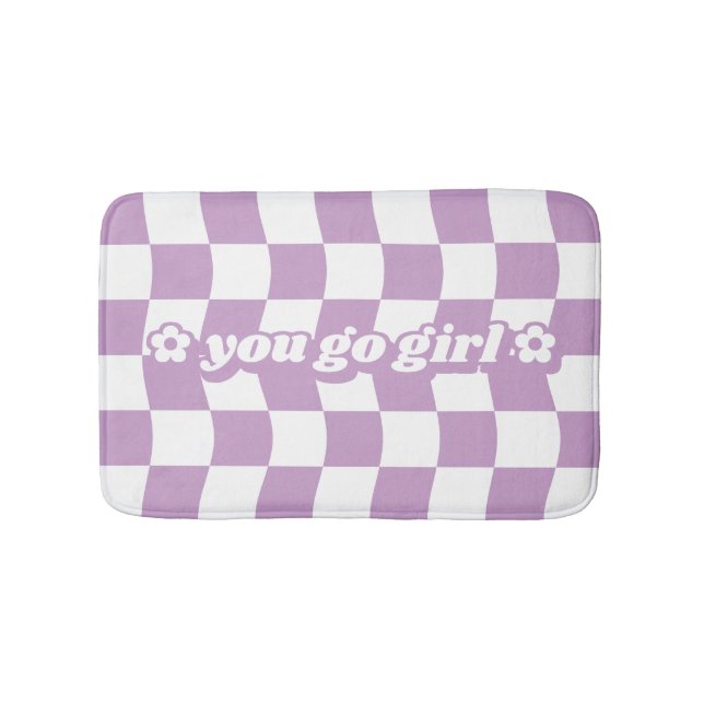 Tapete De Banheiro Teen Girl Purple White Checkerboard Slogan (frente)