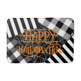 Tapete De Banheiro Teia de Aranha Preto e Branco Remendado Halloween
