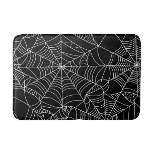 Tapete De Banheiro Teias de Aranha Pretas e Brancas de Halloween