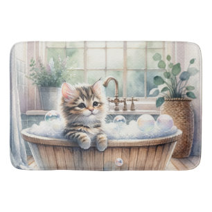 Tapete De Banheiro Tempo de Banho de Gatinho Bastante Bonito