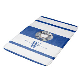 Tapete De Banheiro Tendência Moderna, Azul Náutico e Monograma Branco