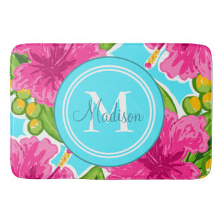 Tapete De Banheiro Tendy Preppy Style Hibiscus Monograma Name