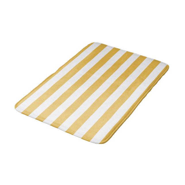 Tapete De Banheiro Tendy Yellow e White Wide Horizontal Stripes (Angulado)