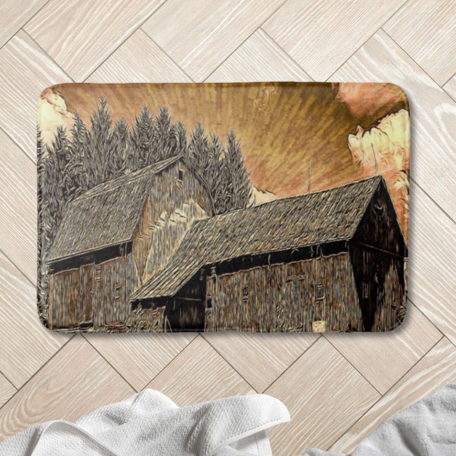 Tapete De Banheiro Terra antiga do celeiro do país ocidental primitiv (Primitive Western country old barn farmhouse Bath Mat)