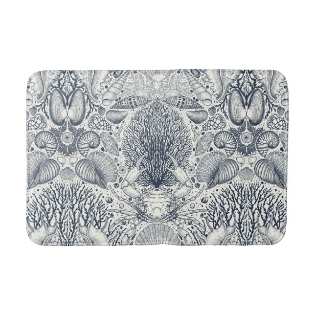 Tapete De Banheiro Tesouros de praia, conchas marinhas, caranguejo, c (Frente)