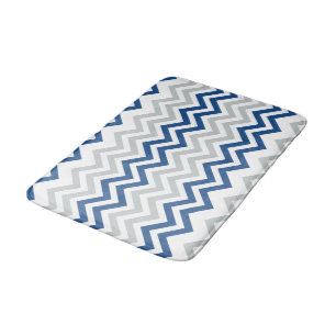 Tapete De Banheiro Teste padrão azul na moda de Chevron do branco