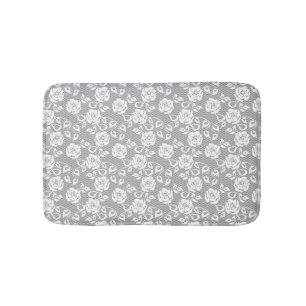 Tapete De Banheiro Teste padrão branco do laço no fundo cinzento