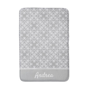 Tapete De Banheiro Teste padrão branco e cinzento personalizado
