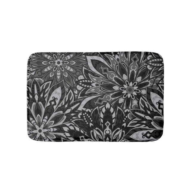 Tapete De Banheiro Teste padrão branco e preto da mandala (frente)