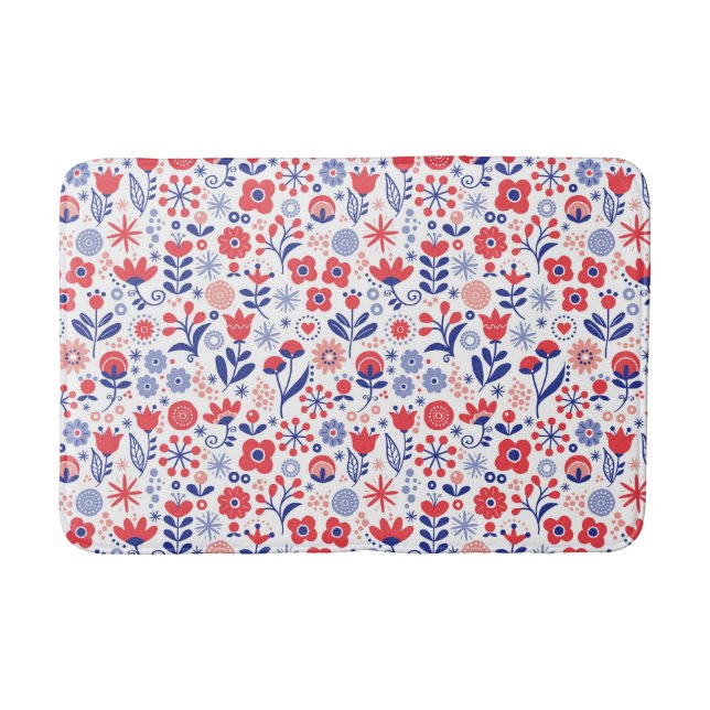 Tapete De Banheiro Teste padrão floral azul & coral (Frente)