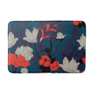 Tapete De Banheiro Teste padrão floral azul & vermelho elegante