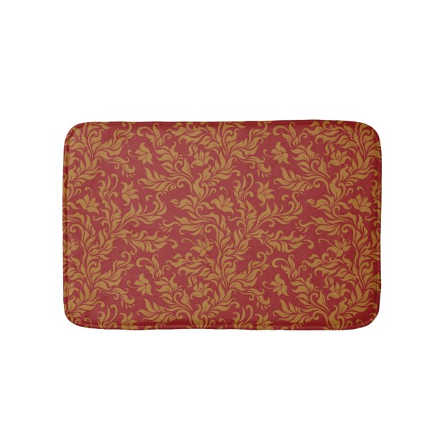 Tapete De Banheiro Teste padrão floral vermelho e Dourado (frente)