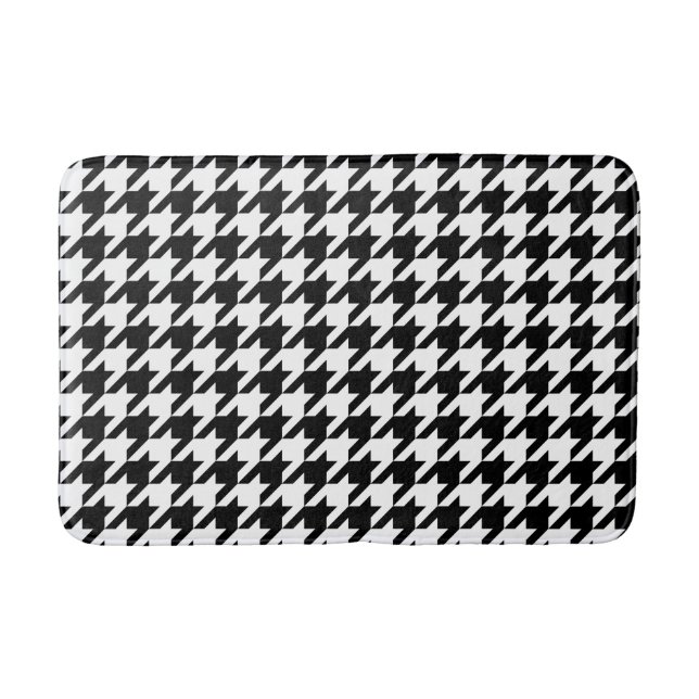 Tapete De Banheiro Teste padrão preto & branco de Houndstooth (Frente)