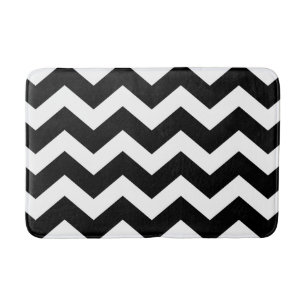 Tapete De Banheiro Teste padrão preto e branco de Chevron