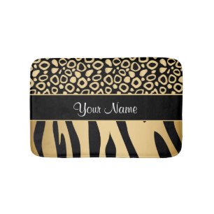Tapete De Banheiro Teste padrão preto e Dourado do leopardo e da