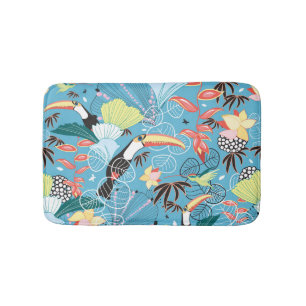 Tapete De Banheiro Textura tropical com Toucans e colibris