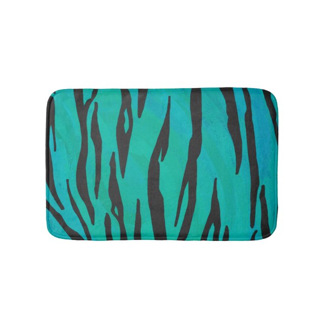 Tapete De Banheiro Tiger Black and Teal Impressão (frente)