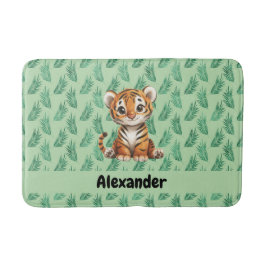 Tapete De Banheiro Tigre de desenho animado em folhas tropicais