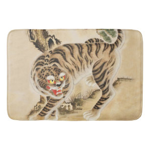 Tapete De Banheiro Tigre Minhwa Antigo sob Árvore de Pinheiro