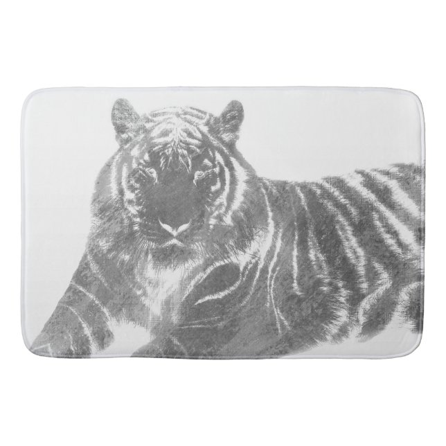 Tapete De Banheiro Tigre Preto e Branco (Frente)