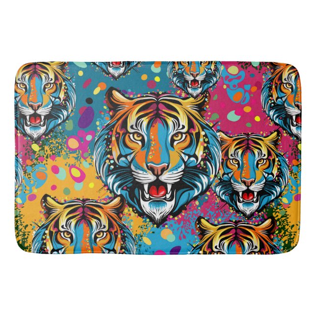 Tapete De Banheiro Tinta de cores Arco-íris Cabeça de Tigre (Frente)