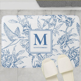 Tapete De Banheiro Toile de Jouy Azul Monograma Nome Francês